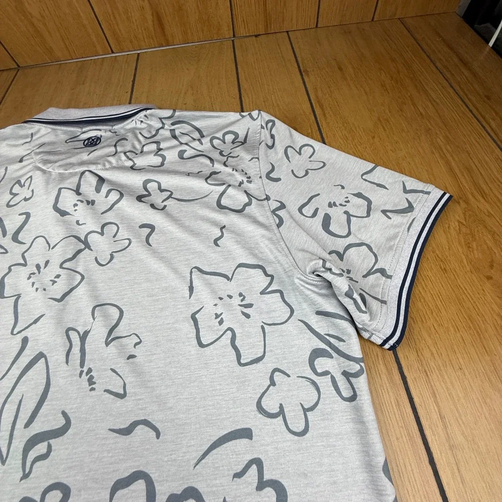 G/FORE Mens Floral Print Polo Shirt Grey XXL‎ Short Sleeve Golf Performance
